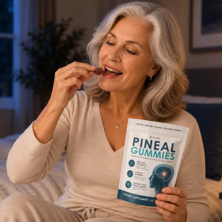 Woman taking a Pineal Gummy in the evening