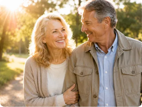 Couple smiling outdoors