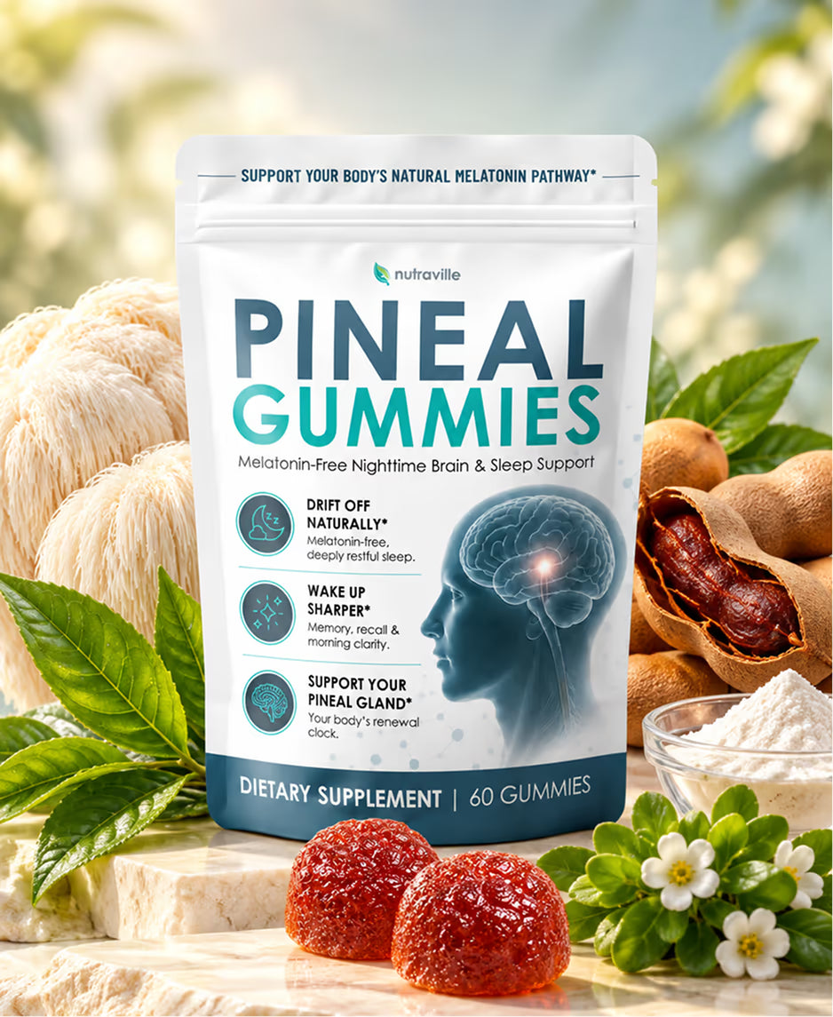 Pineal Gummies pouch with gummies, lion's mane, tamarind and tea leaves