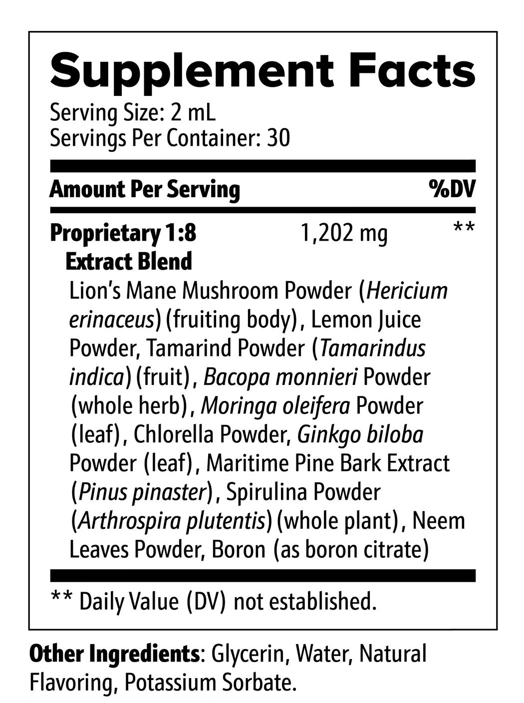 Pineal Guardian Advanced supplement facts label
